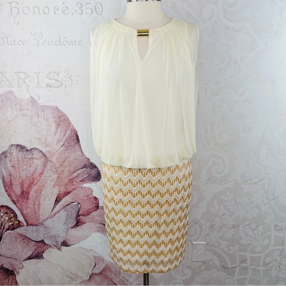 Chelsea Suite Gold and Cream Shimmering Dress Size 10 NWT